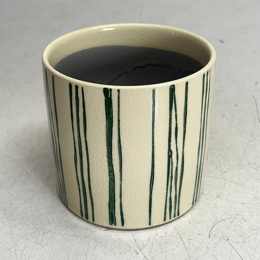 SILVER TREE Ceramic Crackle Glaze Plant Pot 5"x5" Green Paint Stripe A11085
