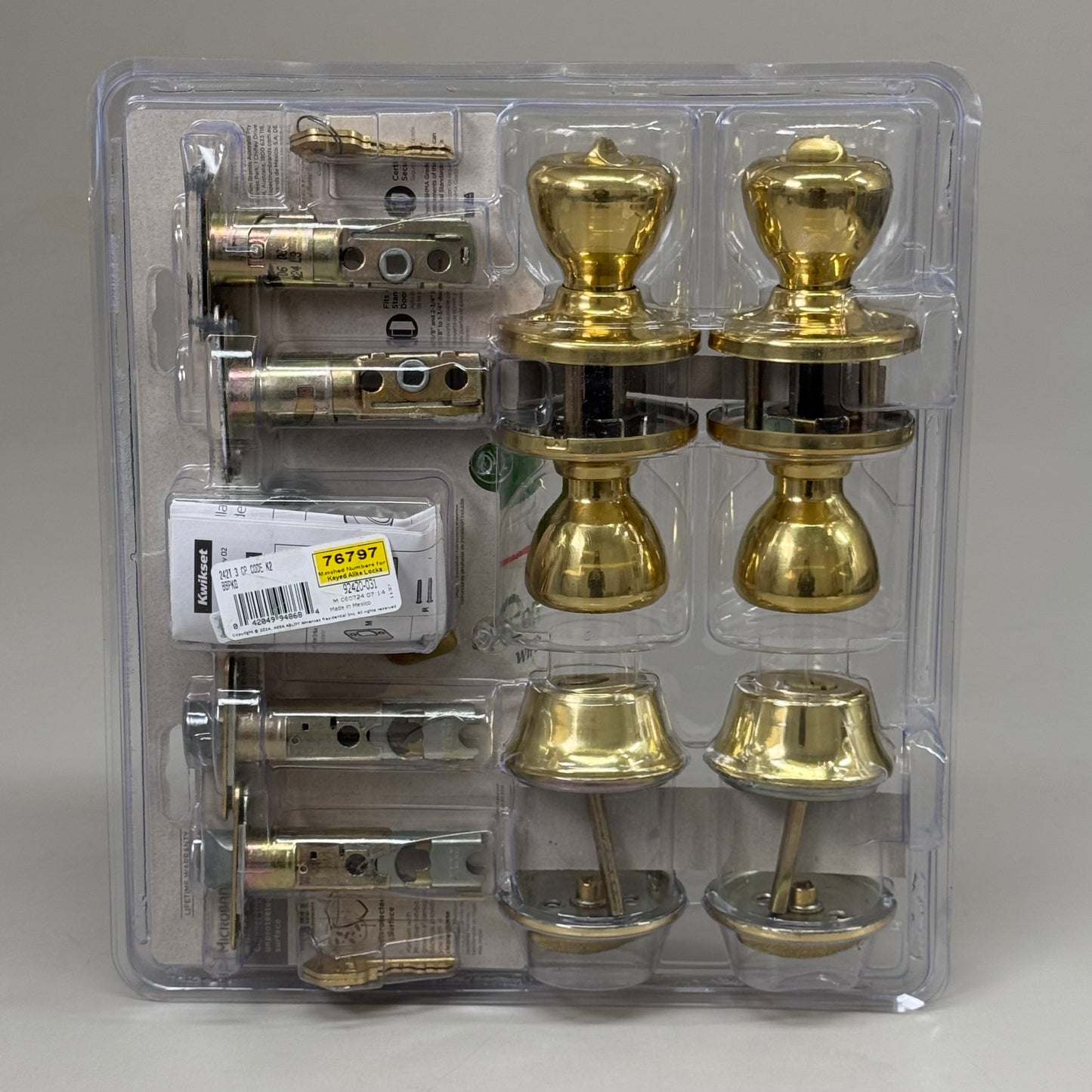 KWIKSET Tylo 400 Knobs & 660 Single Cylinder Deadbolts Polished Brass 92420-031