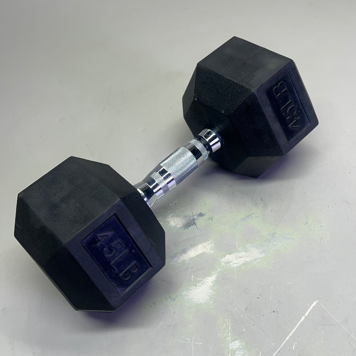 ZA@ CAP (2 PACK, 45 LBS Each) Hexagon Rubber Dumbbell Set Contoured Handle Black/Chrome