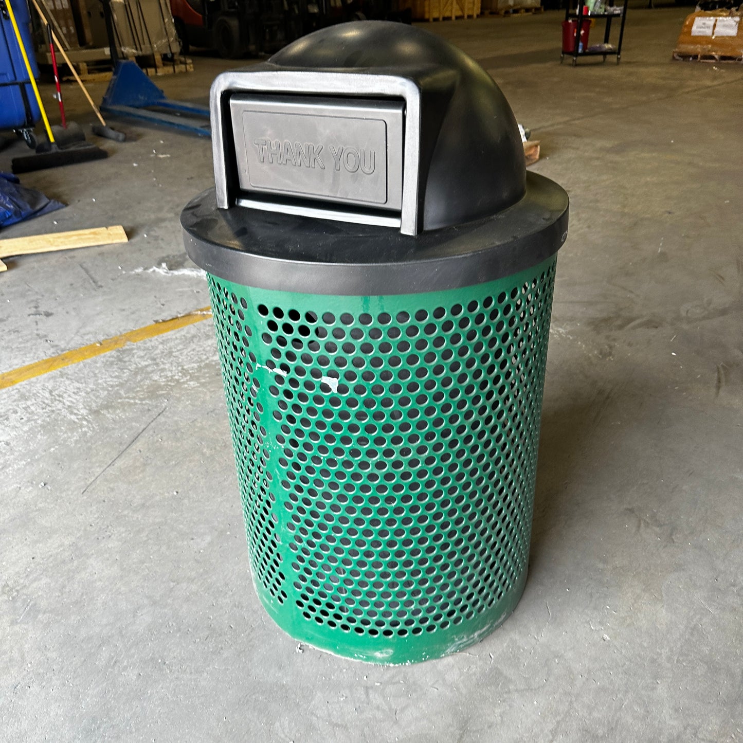 Industrial Green Metal Dome Outdoor Trash Can