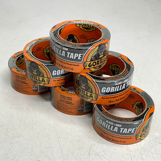 GORILLA TAPE (6 PACK) Duct Tape Double Thick Adhesive 1.88" x 10 Yd Black 105462