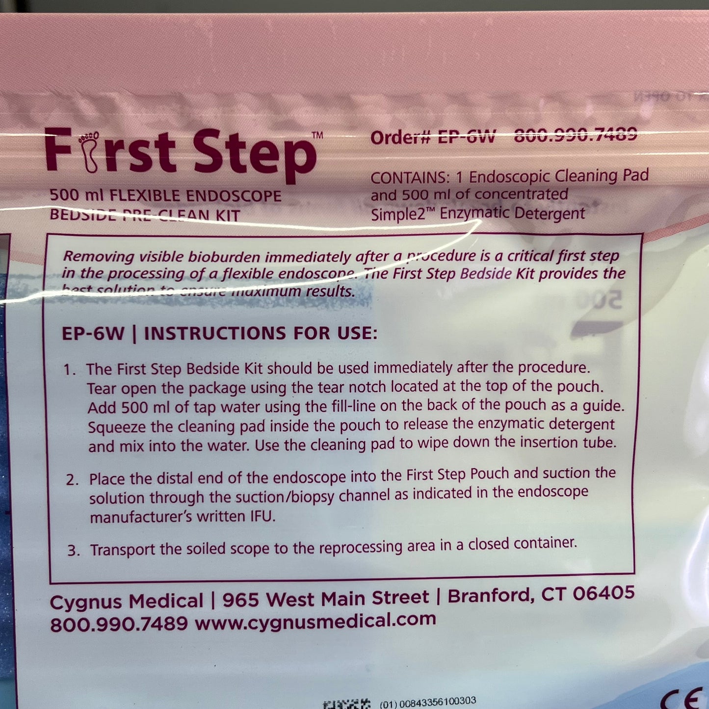 ZA@ CYGNUS MEDICAL (7 PACK) First Step Flexible Endoscope Bedside Pre-Clean Kit 500ml EP-6W