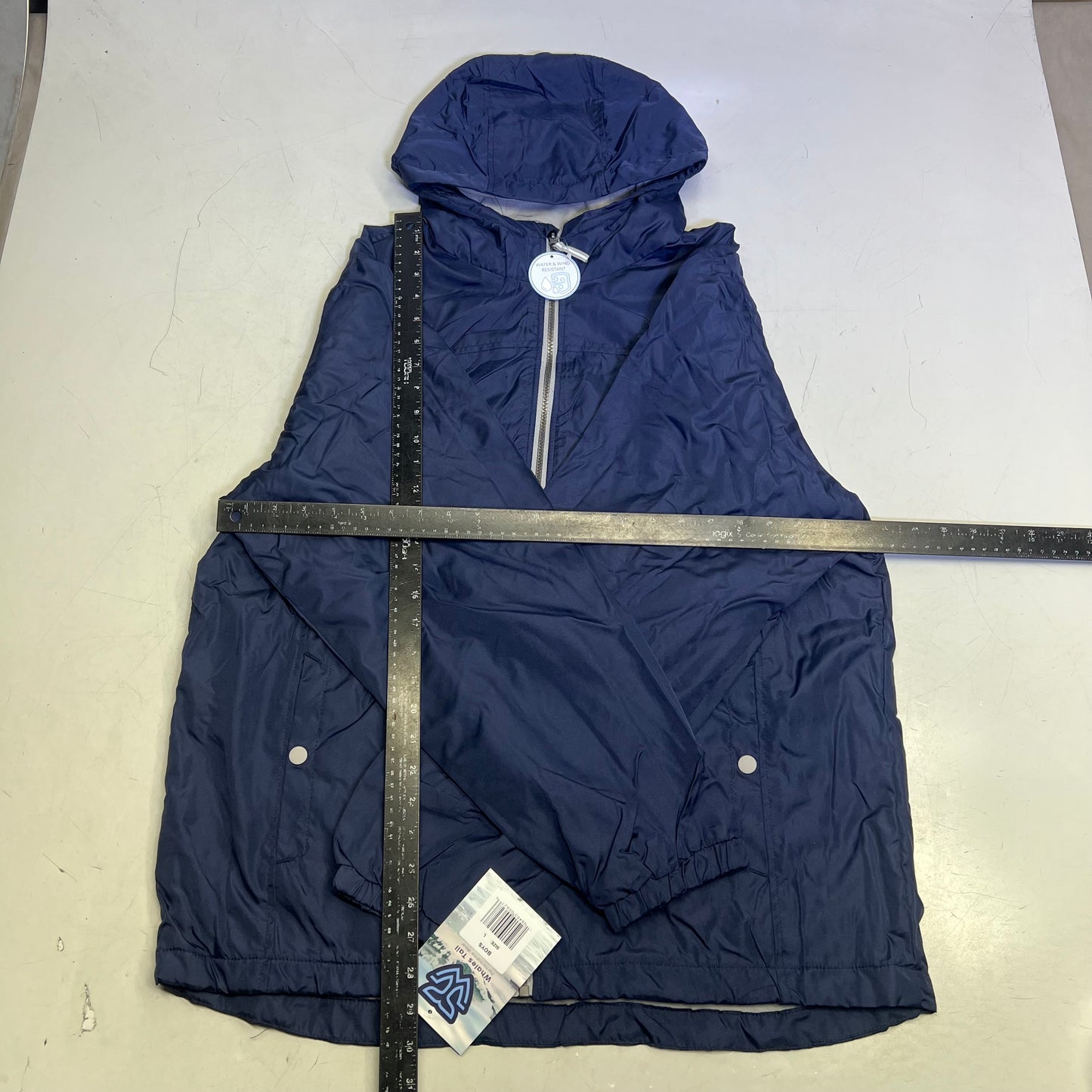 WHALES TAIL PERFORMANCE WEAR Fleece Lined Windbreaker Jacket Boys Sz L Navy Blue