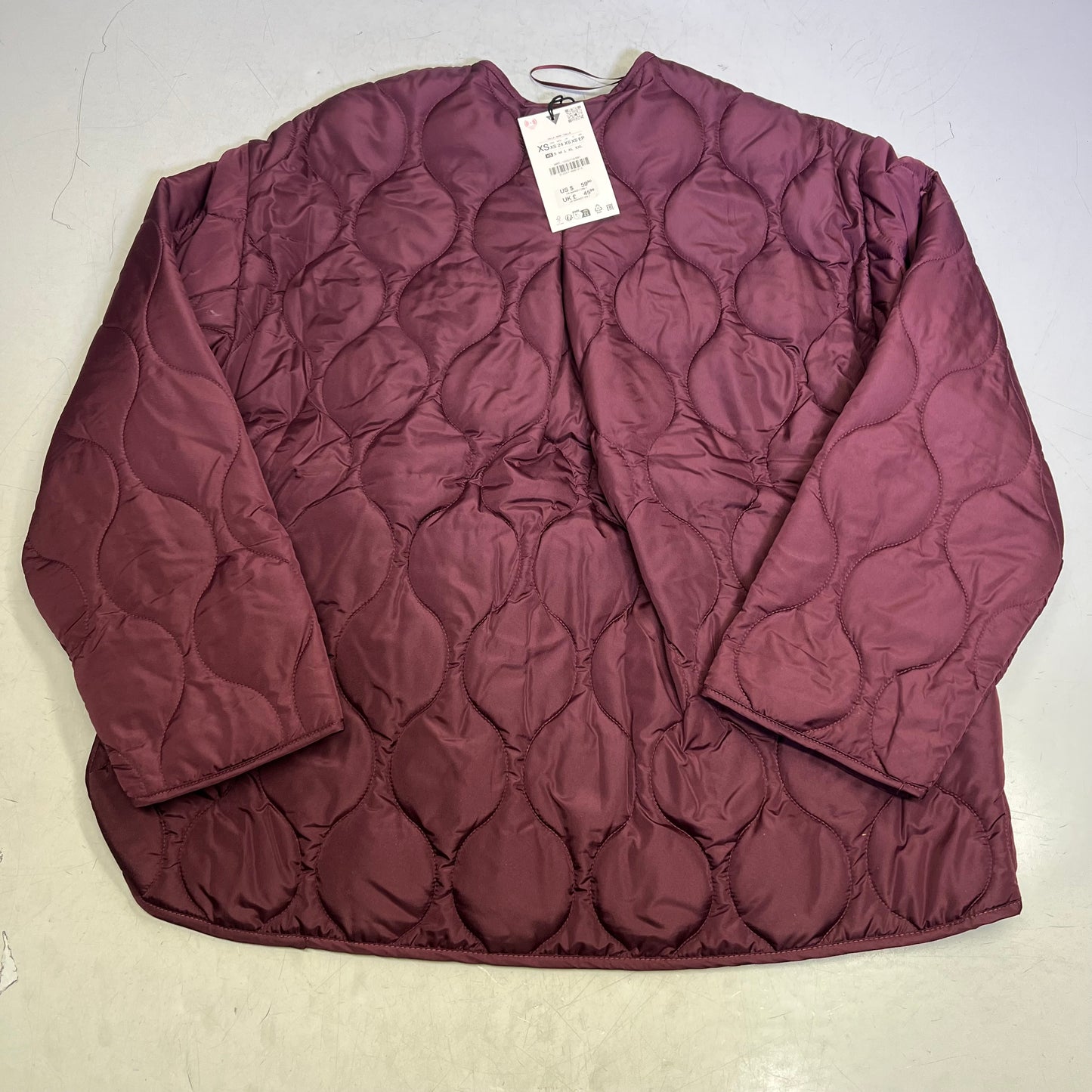 ZA@ ZARA Wavy Quilted Pattern Stitching Hoodless Coat Women's Sz XS Plum Purple
