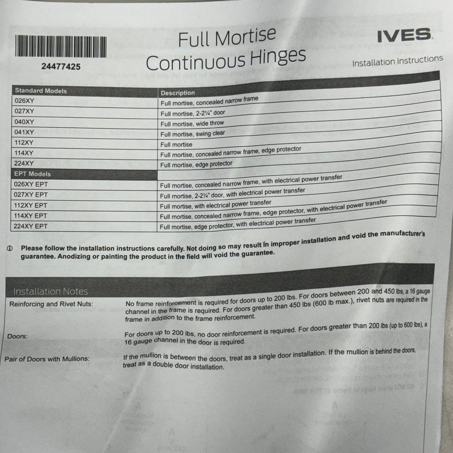 IVES Continuous Hinge Edge Protection US28 CHNGE.2157 Sz 83" L