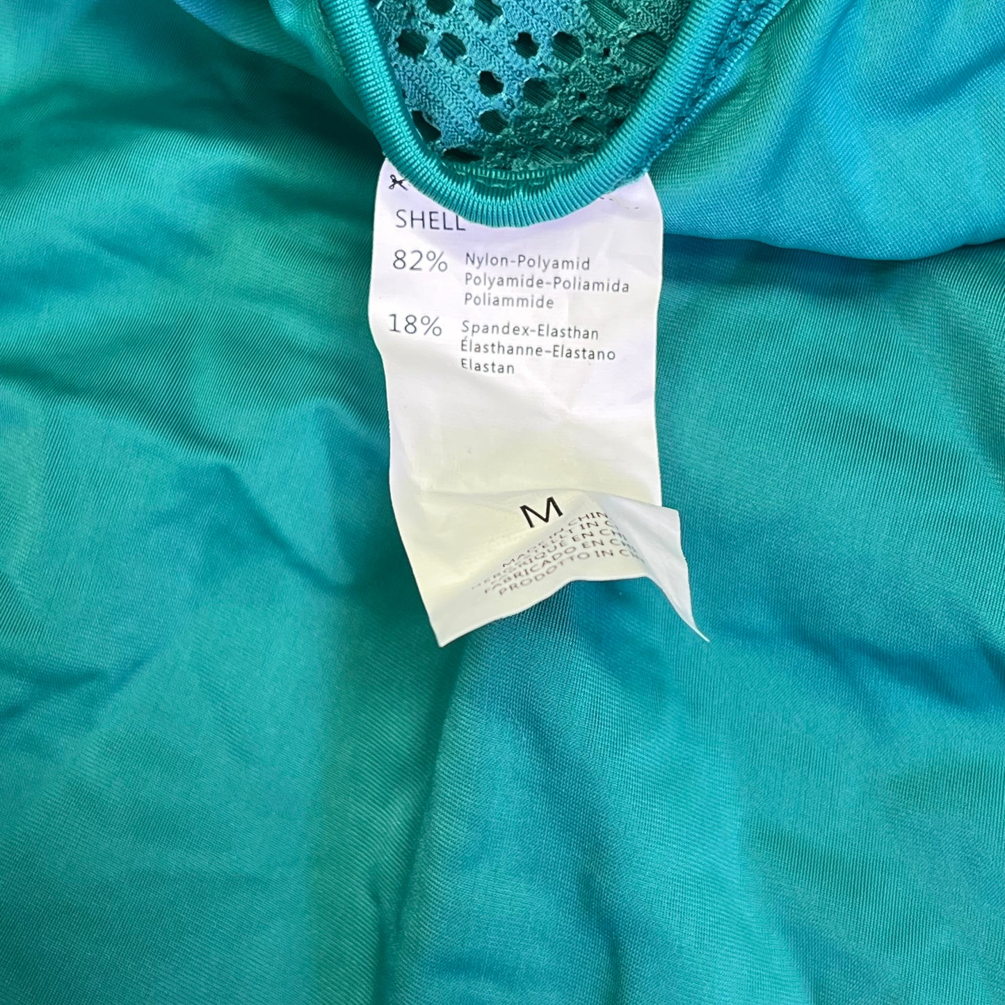 CHARMO Solid Cross Plunge Crochet One Piece Swimsuit Women's Sz M Aqua Blue