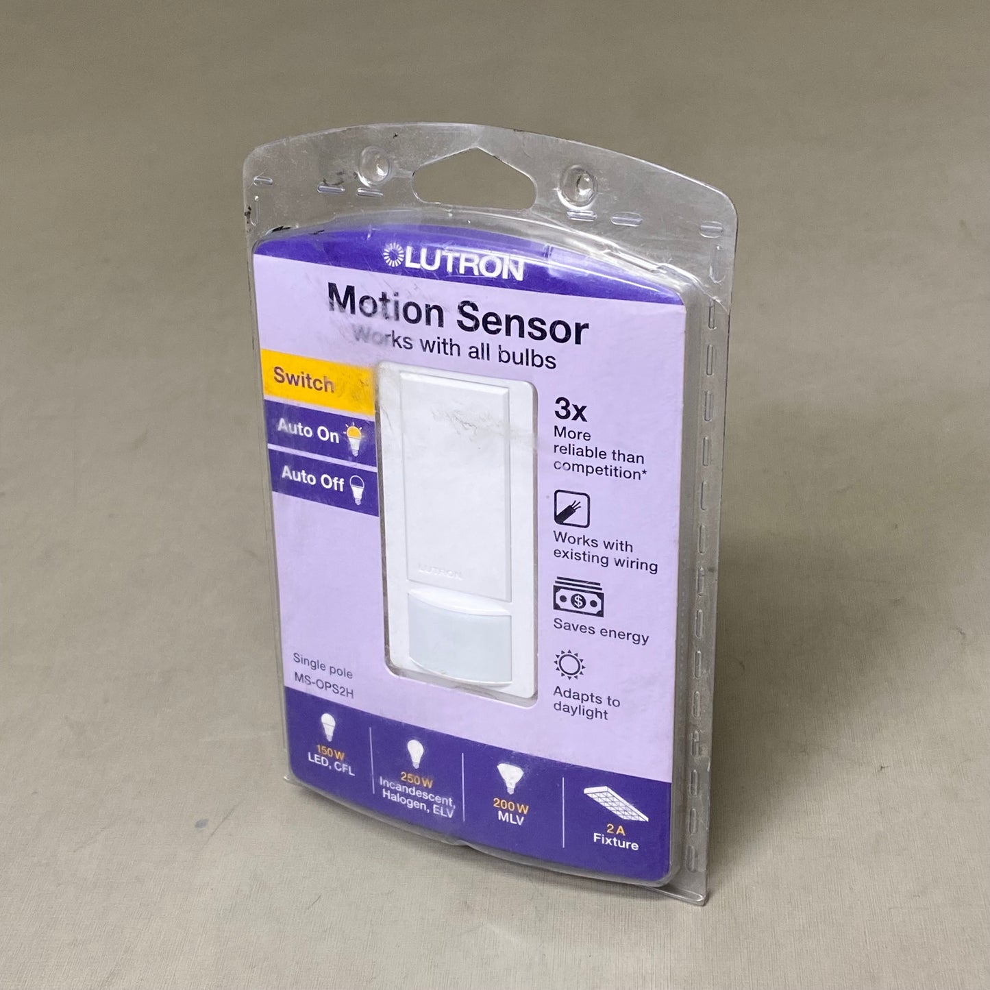 LUTRON  Motion Sensor Light Switch  1.75"x2"x4.2" White MS-OPS2H
