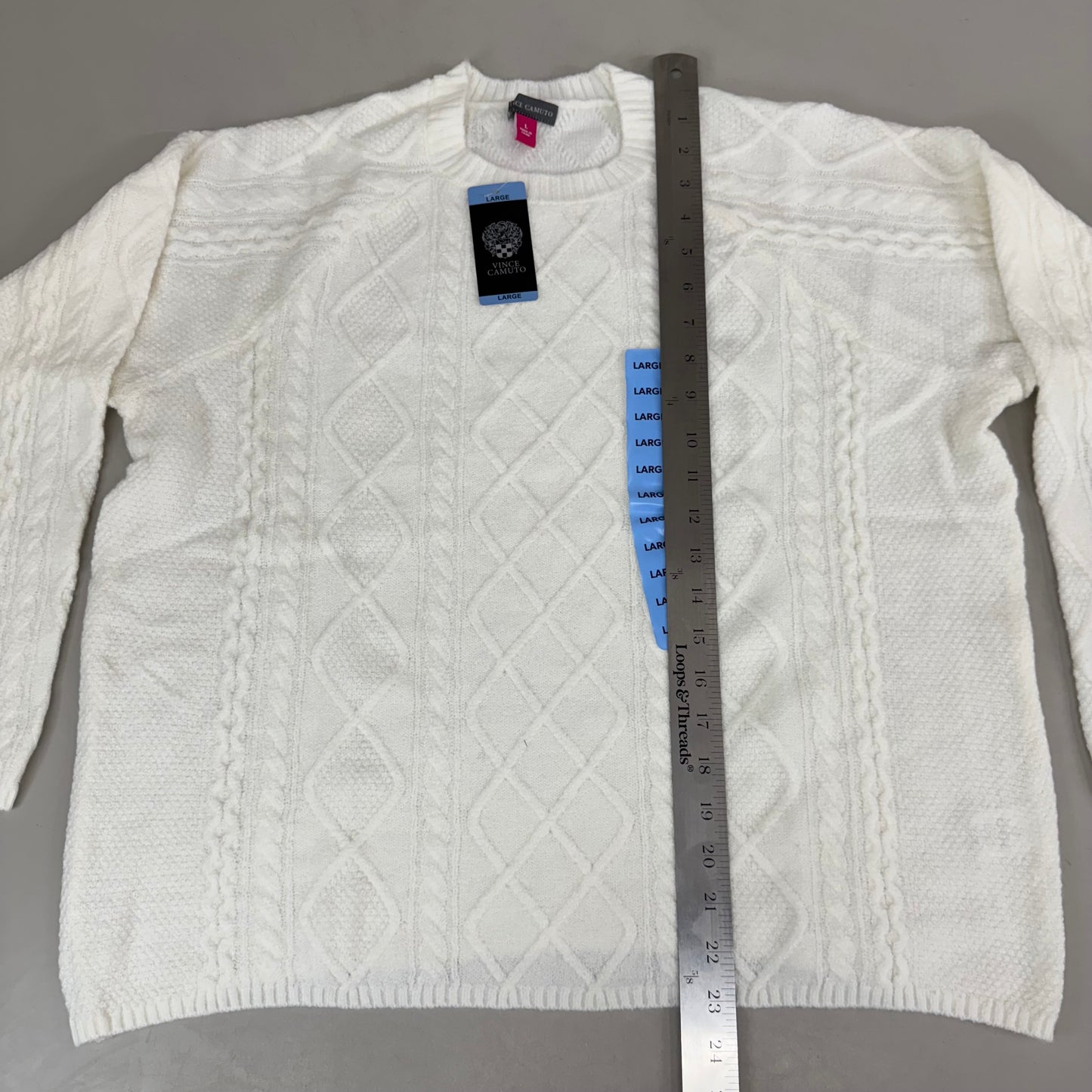 VINCE CAMUTO Cable Knit Sweater Women's Sz-L Antique White SC2895