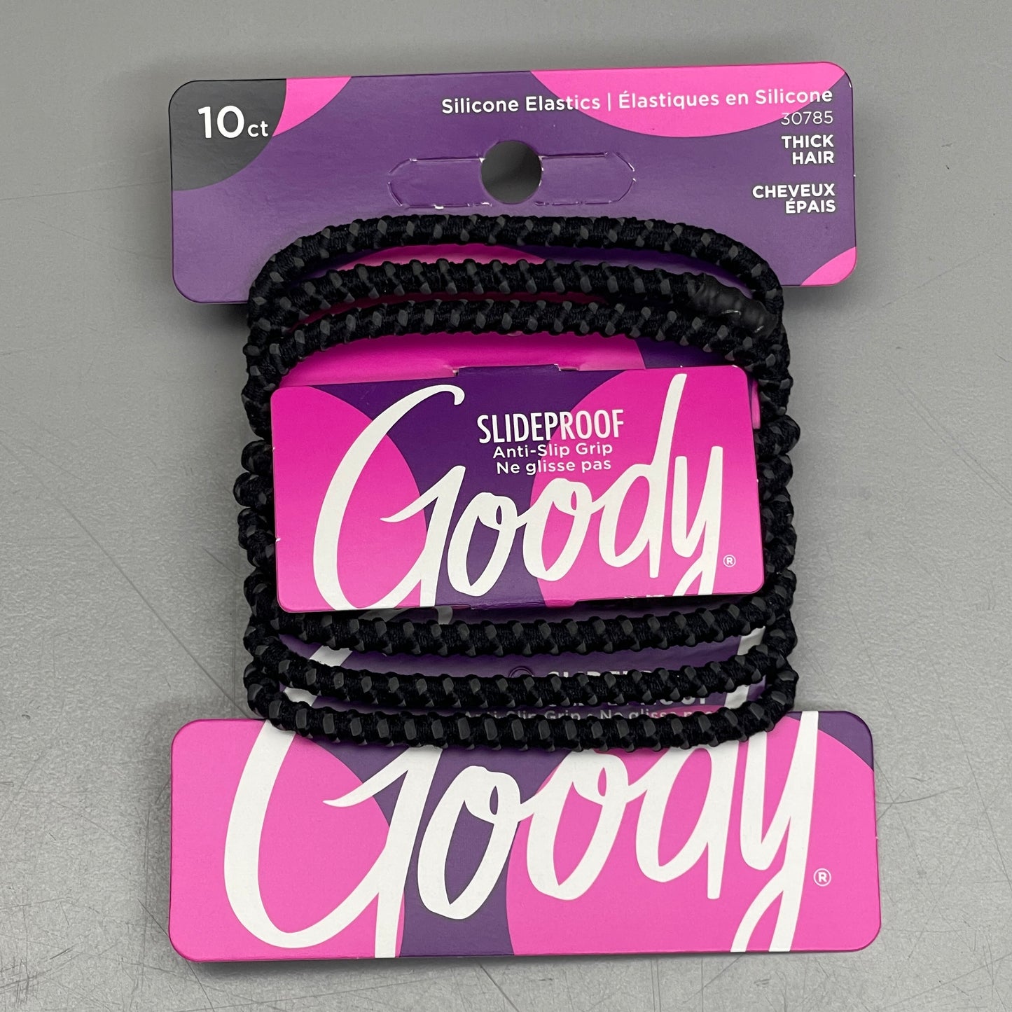 GOODY 3 Sets of 10! Anti-Slip Elastics for Thick Hair 30 CT Black/Grey 3000126 (New)