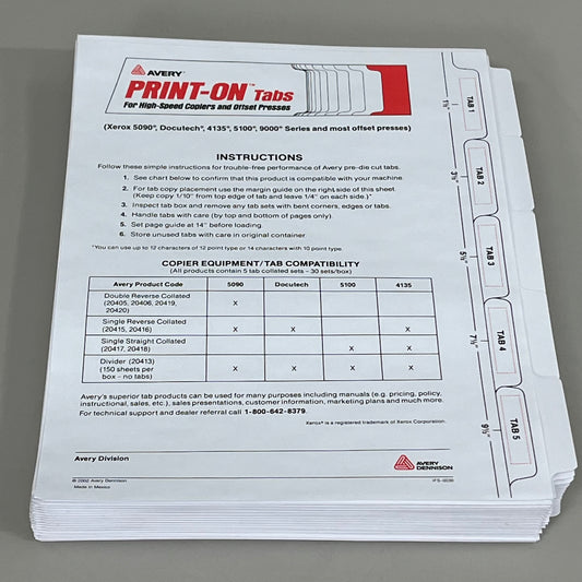 AVERY (150 SHEETS) Print-On Tabs High-Speed Copiers & Offset Presses White 9"x1"