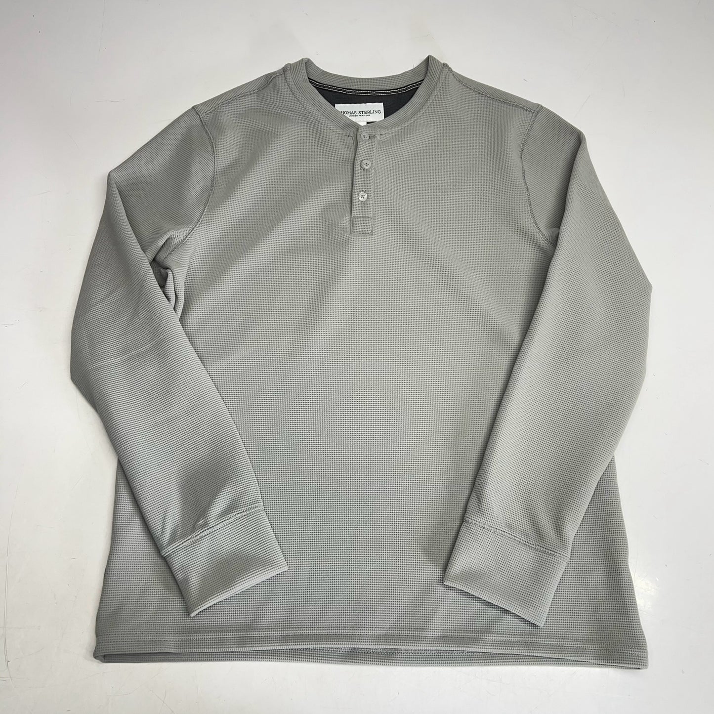 THOMAS STERLING Waffle Knit Half Button Up Long Sleeve Shirt Men's Sz S Grey