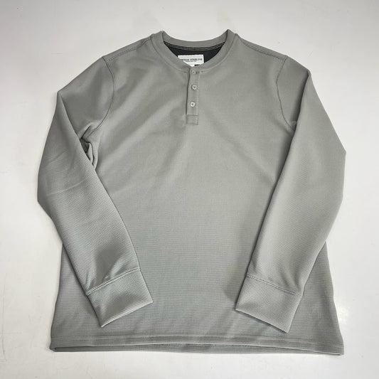THOMAS STERLING Waffle Knit Half Button Up Long Sleeve Shirt Men's Sz S Grey