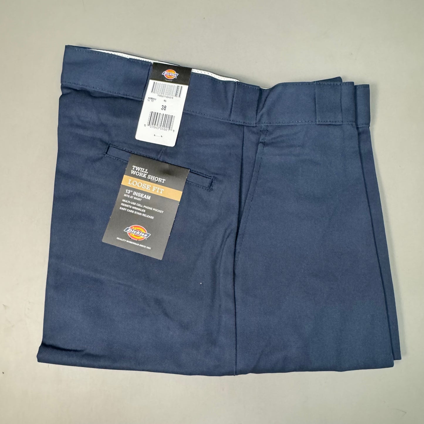 DICKIES Loose Fit Twill Work Shorts 13" Inseam Men's Sz 38 Navy Blue 42283NV