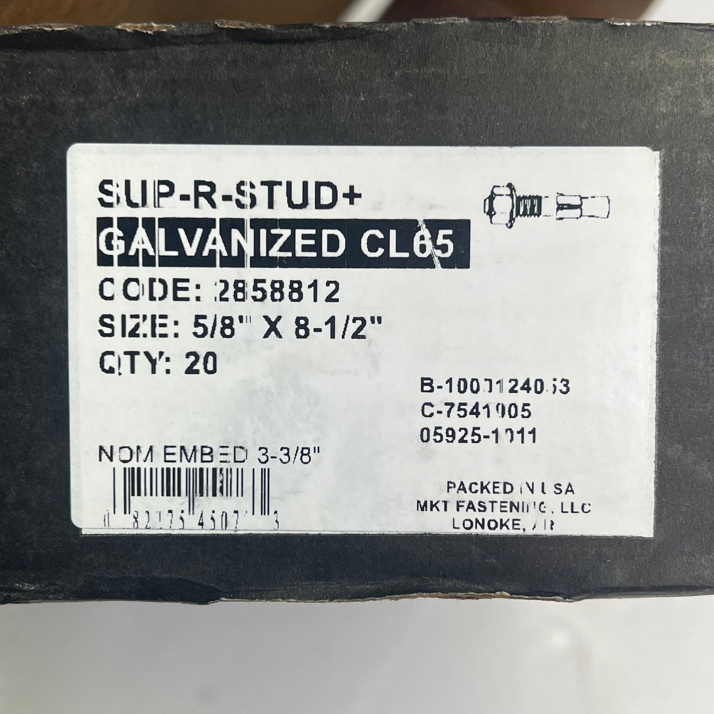 MKT FASTENING (20 PACK) Sup-R-Stud+(Wedge Anchor) 5/8" Dia x 8-1/2" L Grey CL65
