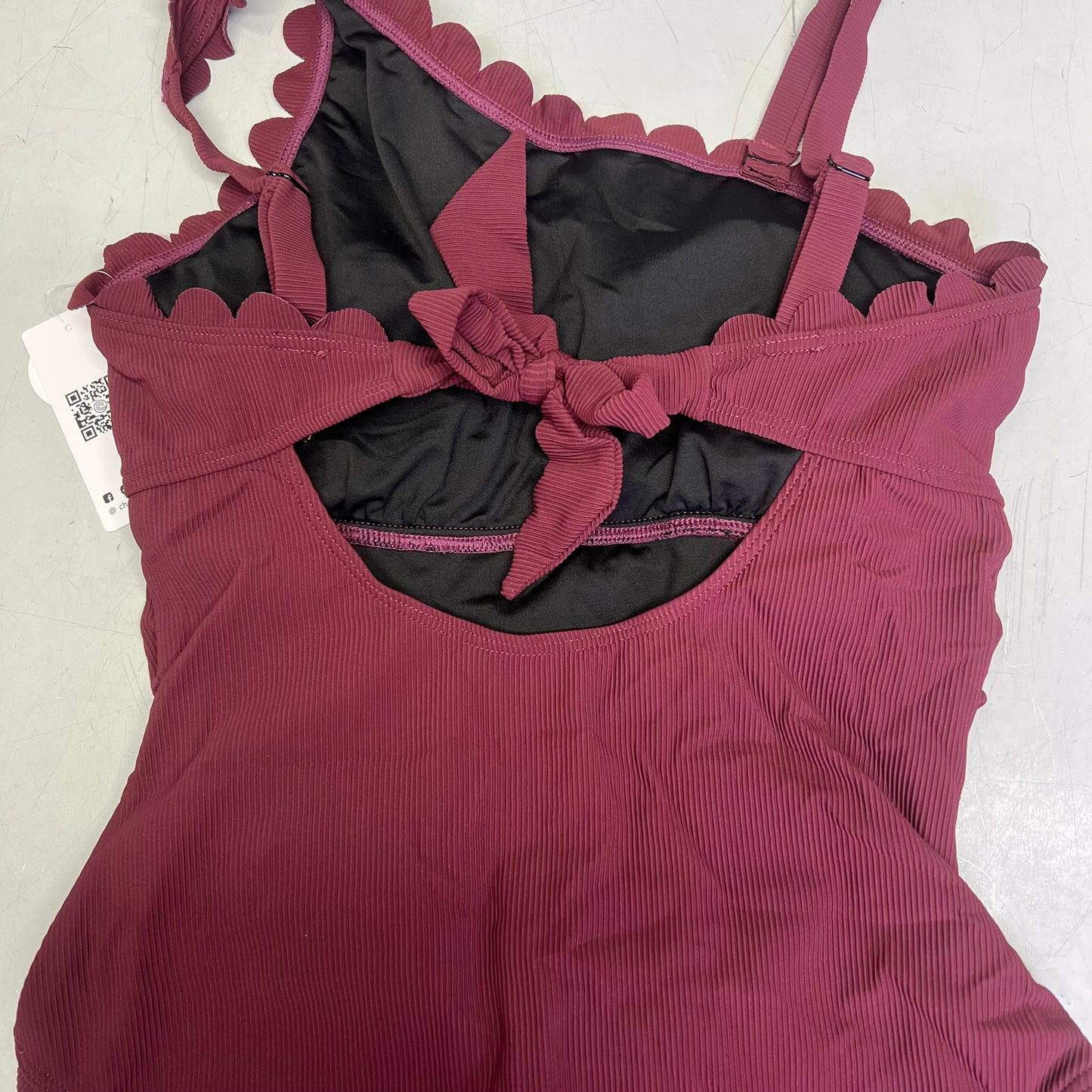 CHARMO Asymmetrical Retro Ribbed Moderate Cut One Piece Swimwear Wmn Sz M Wine
