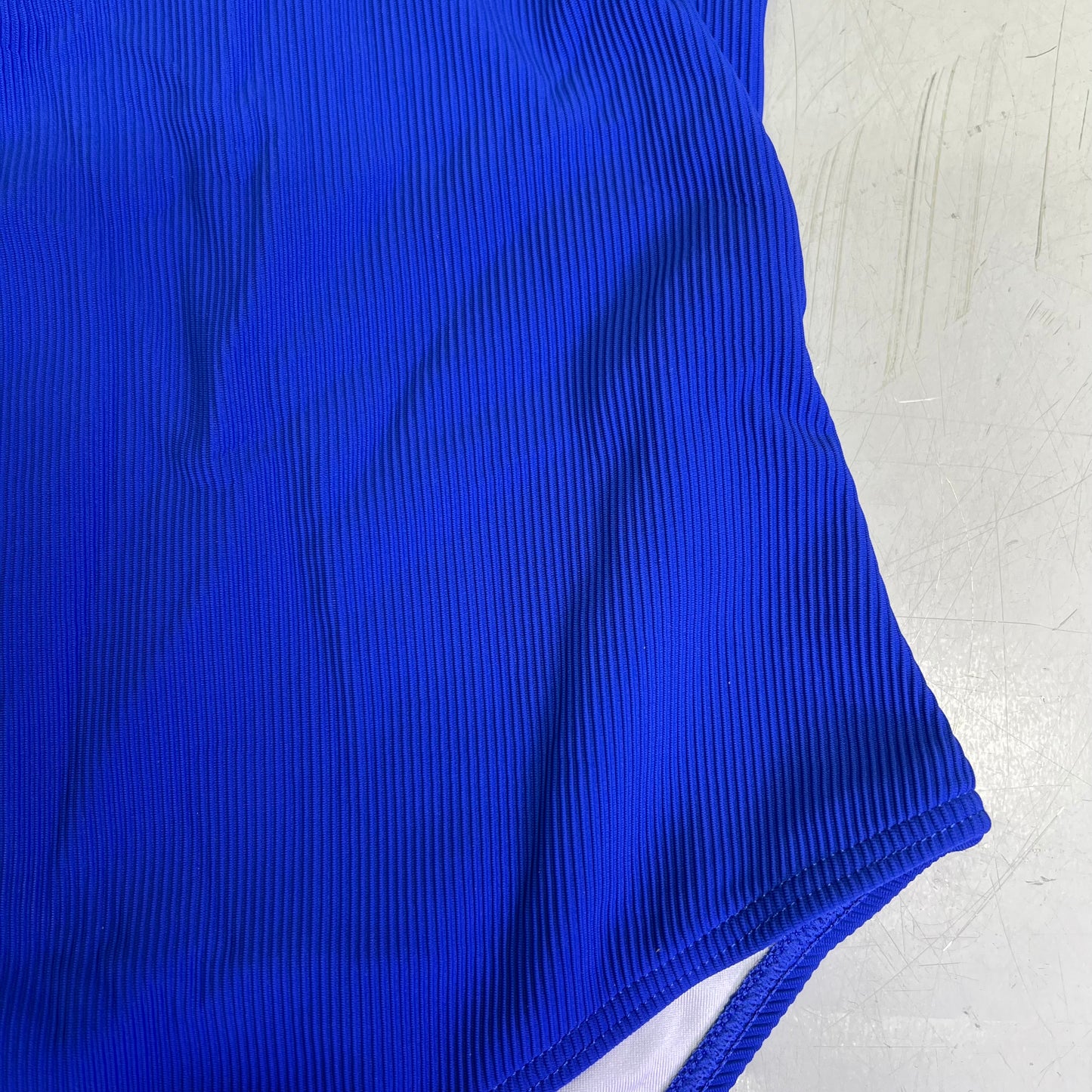 CHARMO Square Neck Half Zip One Piece Swimsuit Women's Sz L Bright Blue/White