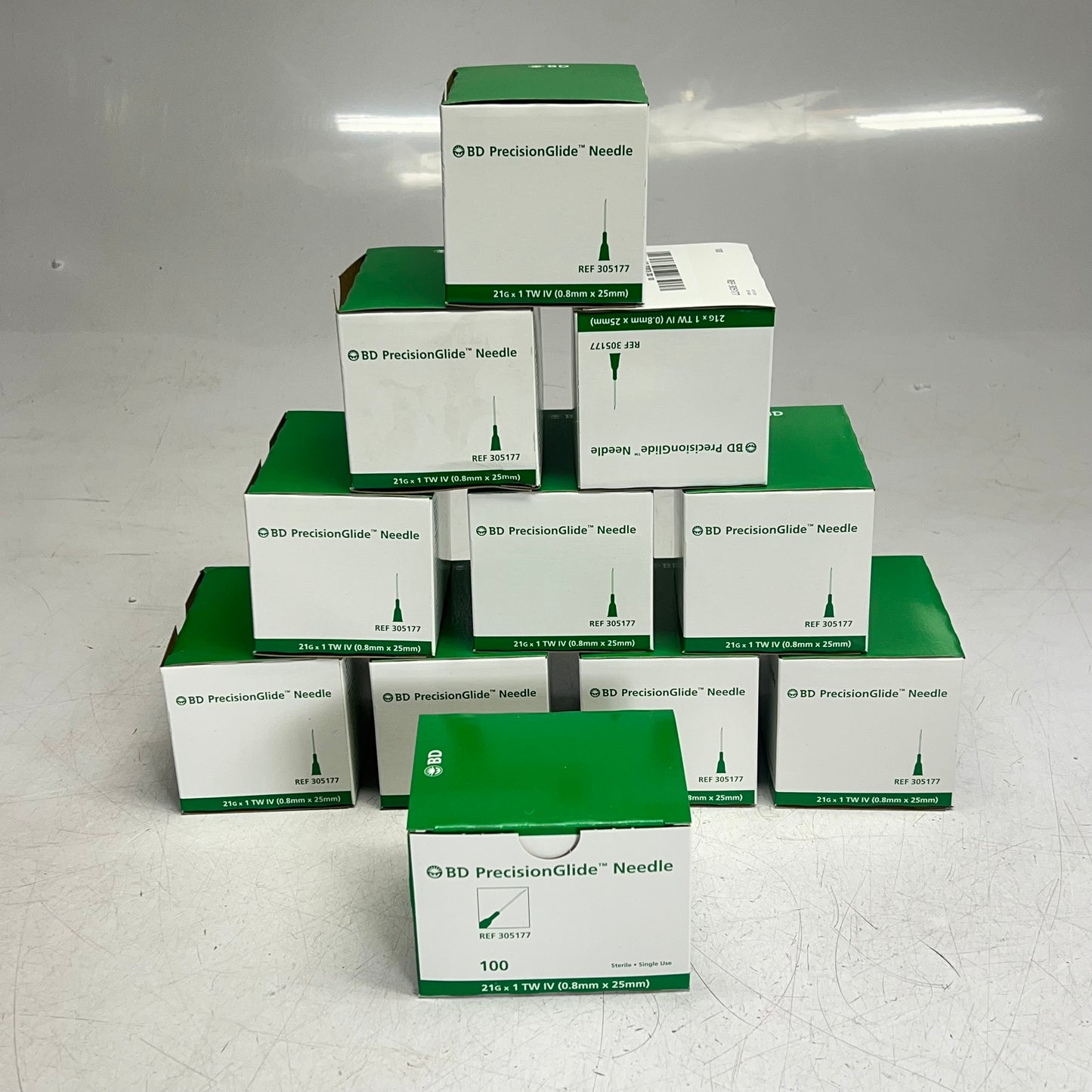 ZA@ BD  (11 PACK, 100 PACK) Precision Glide Needle  21G x 1 TW IV 0.8mm x 25mm Clear 305177