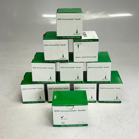 ZA@ BD  (11 PACK, 100 PACK) Precision Glide Needle  21G x 1 TW IV 0.8mm x 25mm Clear 305177