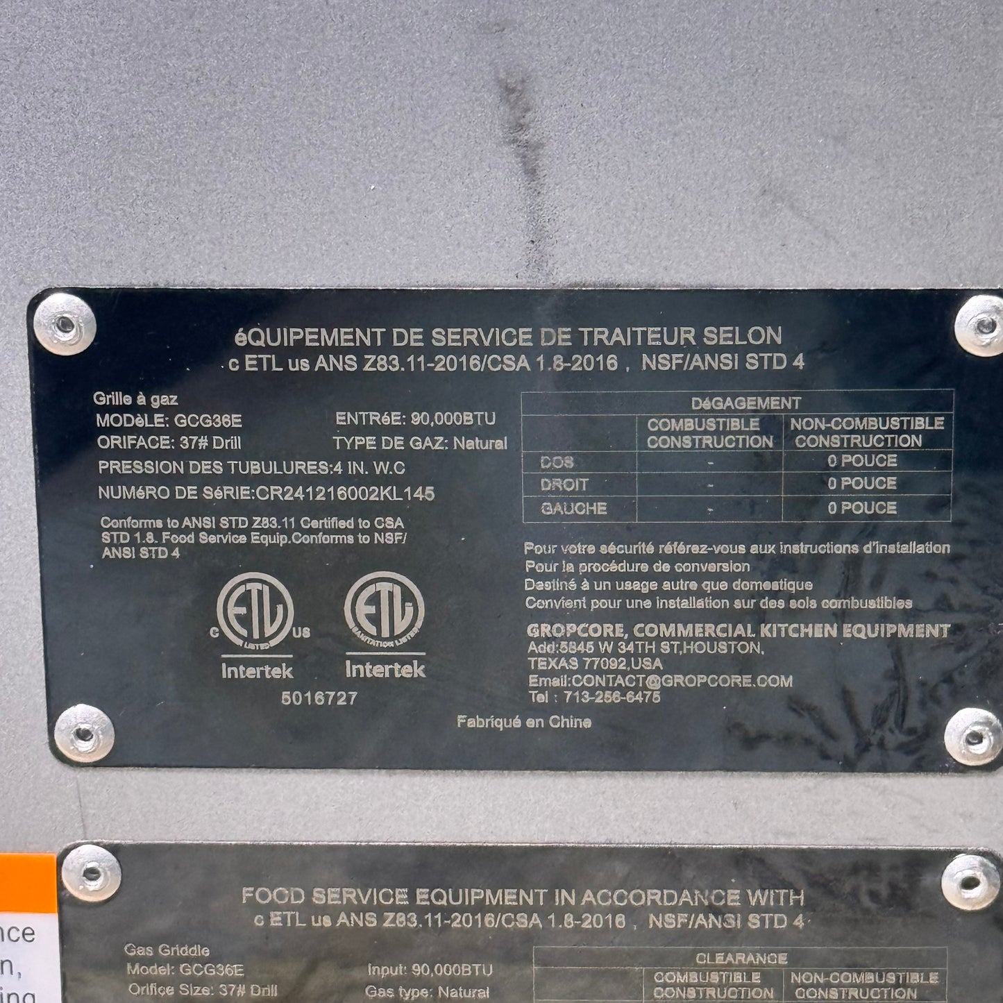 GROPCORE Gas Griddle 90000 BTU Grey GCG36E