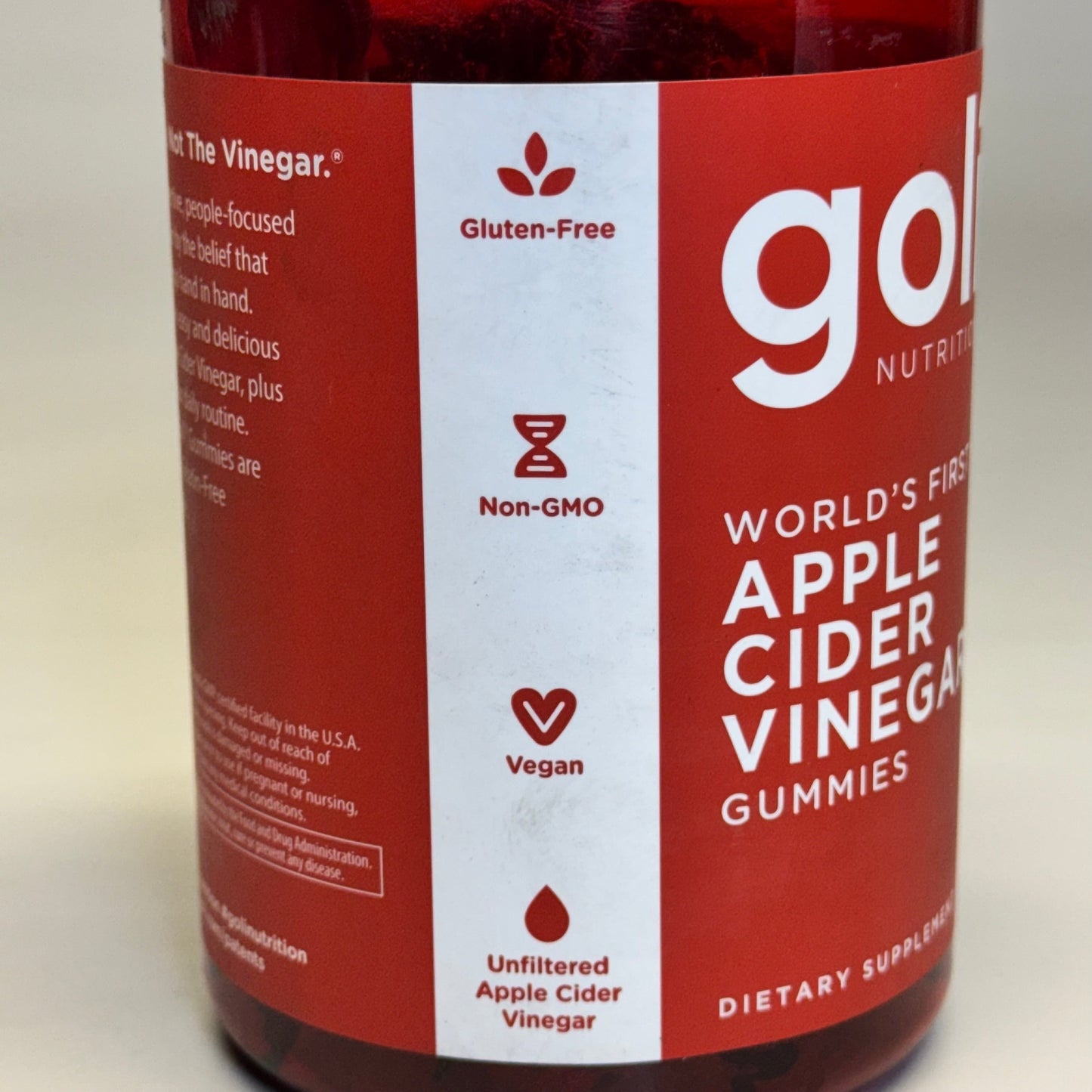 ZA@ GOLÍ Nutrition Apple Cider Vinegar 120 Gummies Sz 6.5” H Red BB Exp 08/25 A