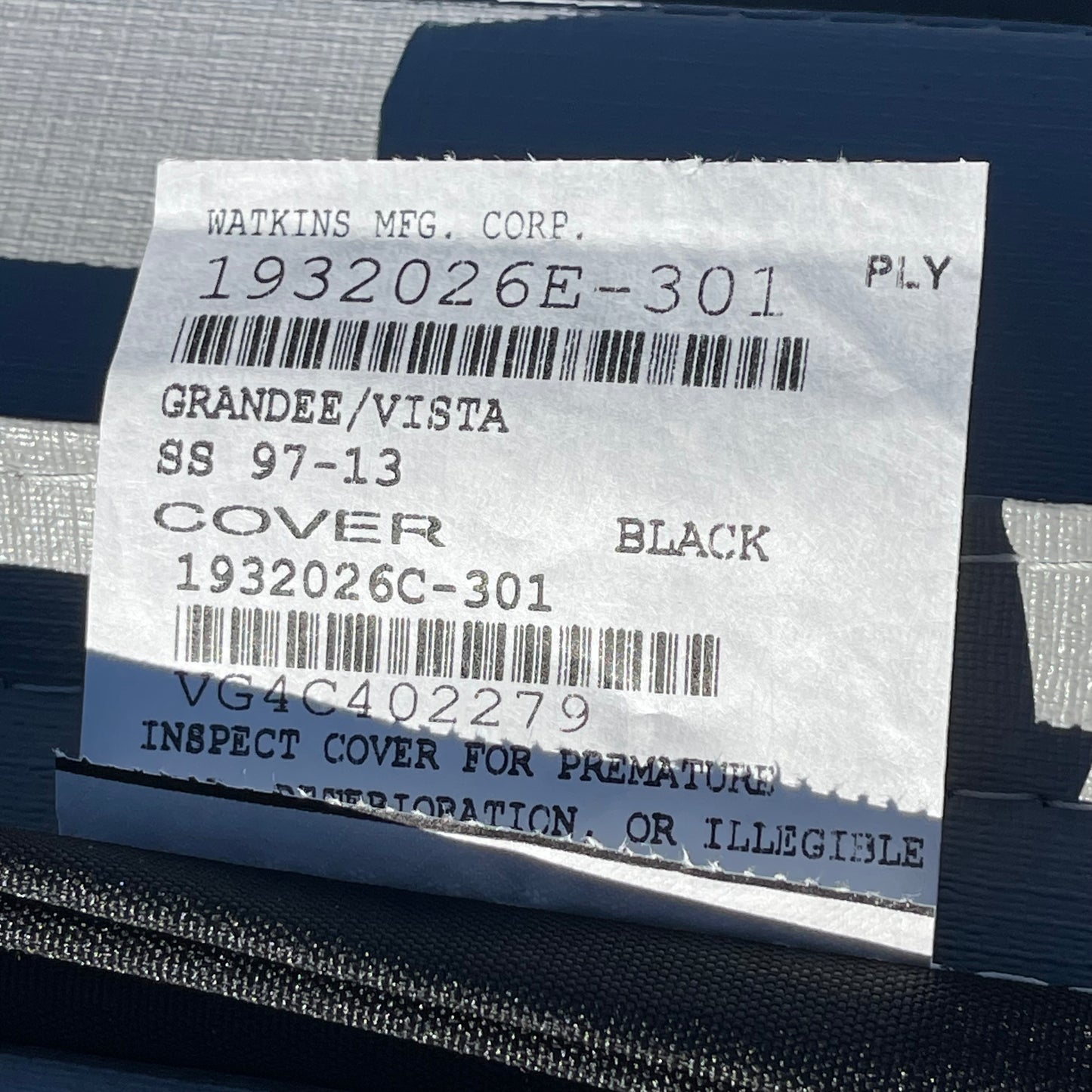 ZA@ Pallet of WATKINS Spa Cover 100”x91” Black 1932026E-301 (AS-IS)