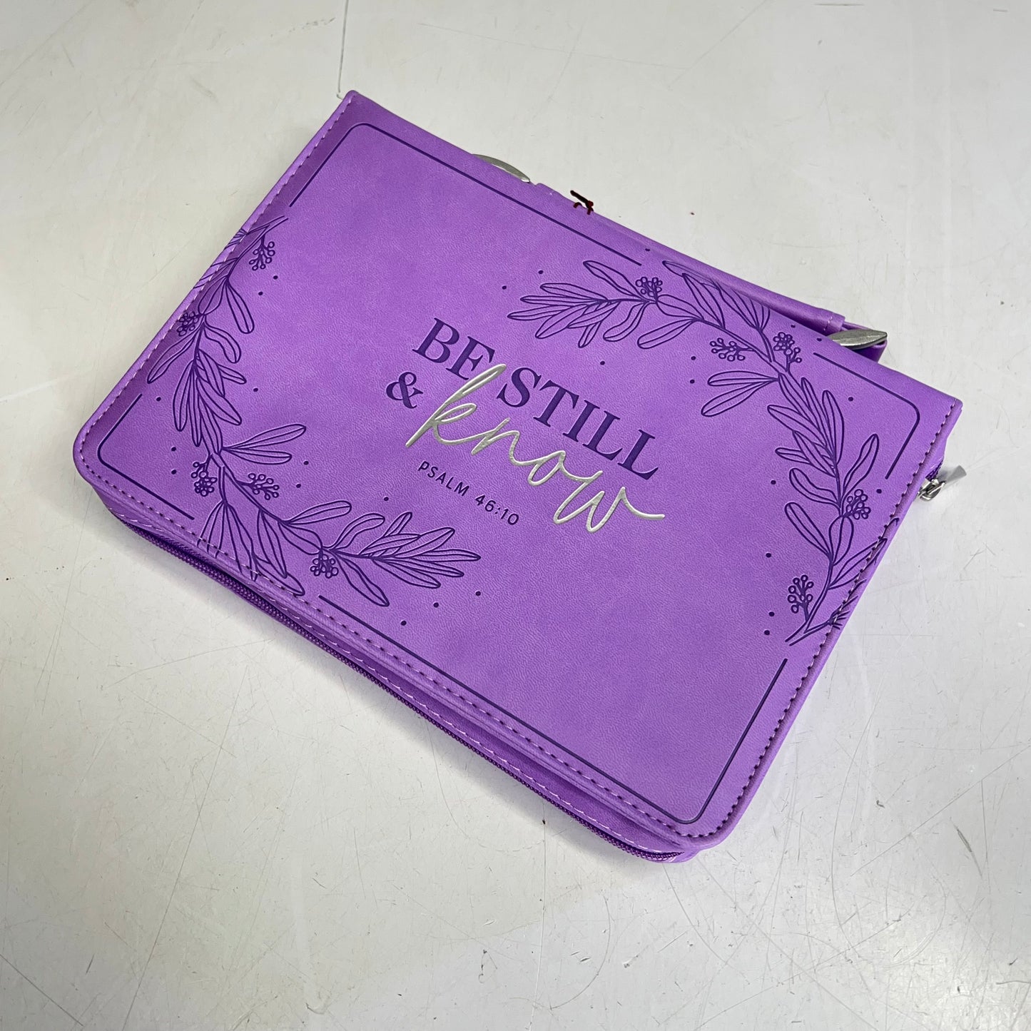 CHRISTIAN ART GIFTS Psalm 46:10 Faux Leather Bible Cover  6"x9" Purple Laurel