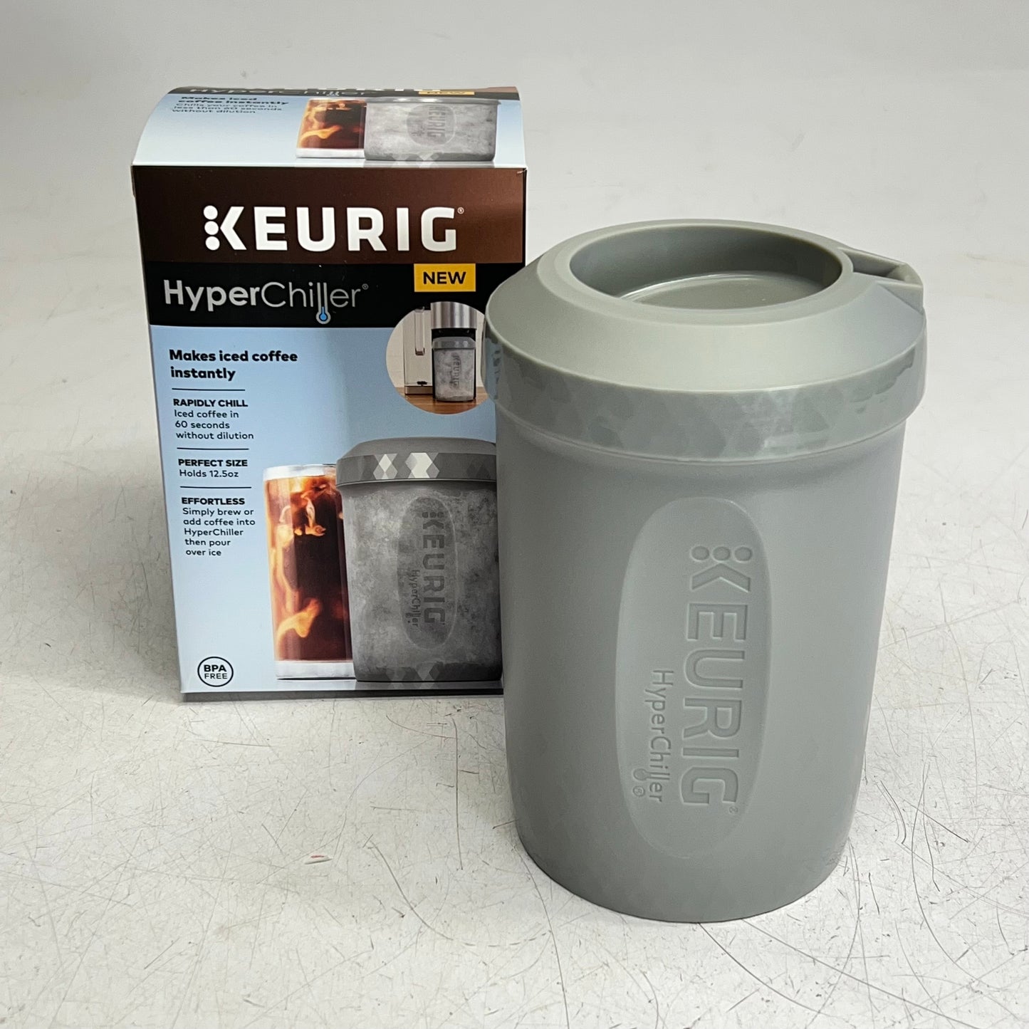 KEURIG Hyper Chiller Beverage Cooler Makes Iced Coffee Instantly 12.5 oz Grey