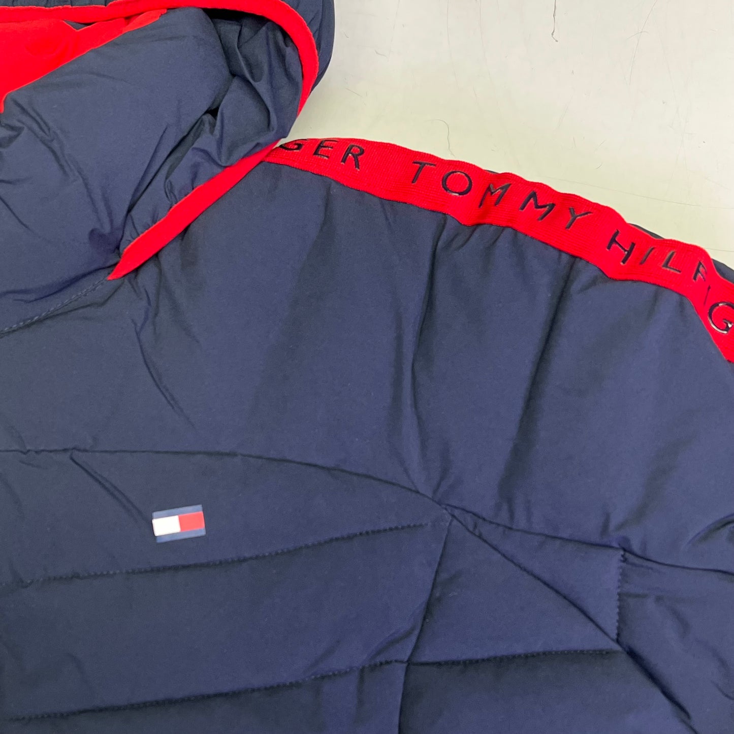 ZA@ TOMMY HILFIGER Lightweight Coat Jacket Women's Sz M Navy Blue/Red J2XJ0834