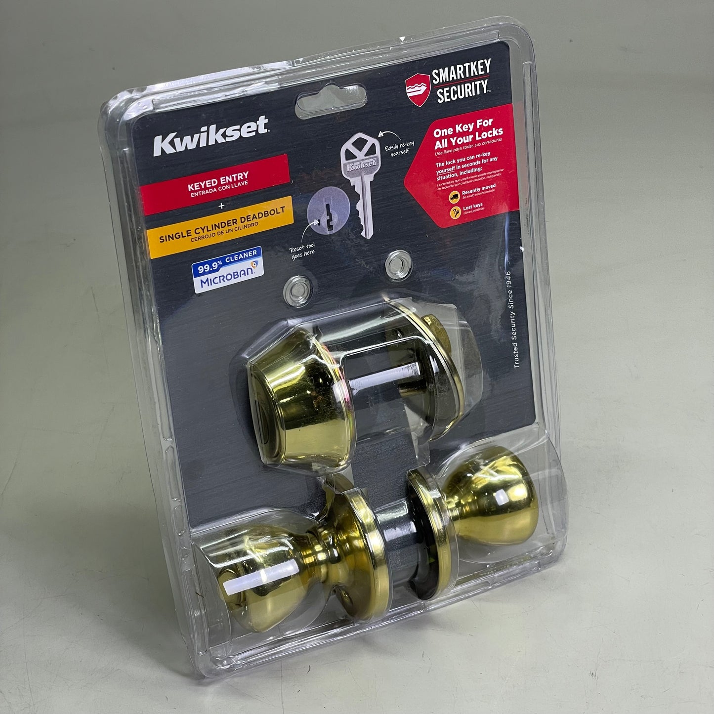 KWIKSET Single Cylinder Deadbolt Gold Finish Keyed Entry Smartkey 96900-419