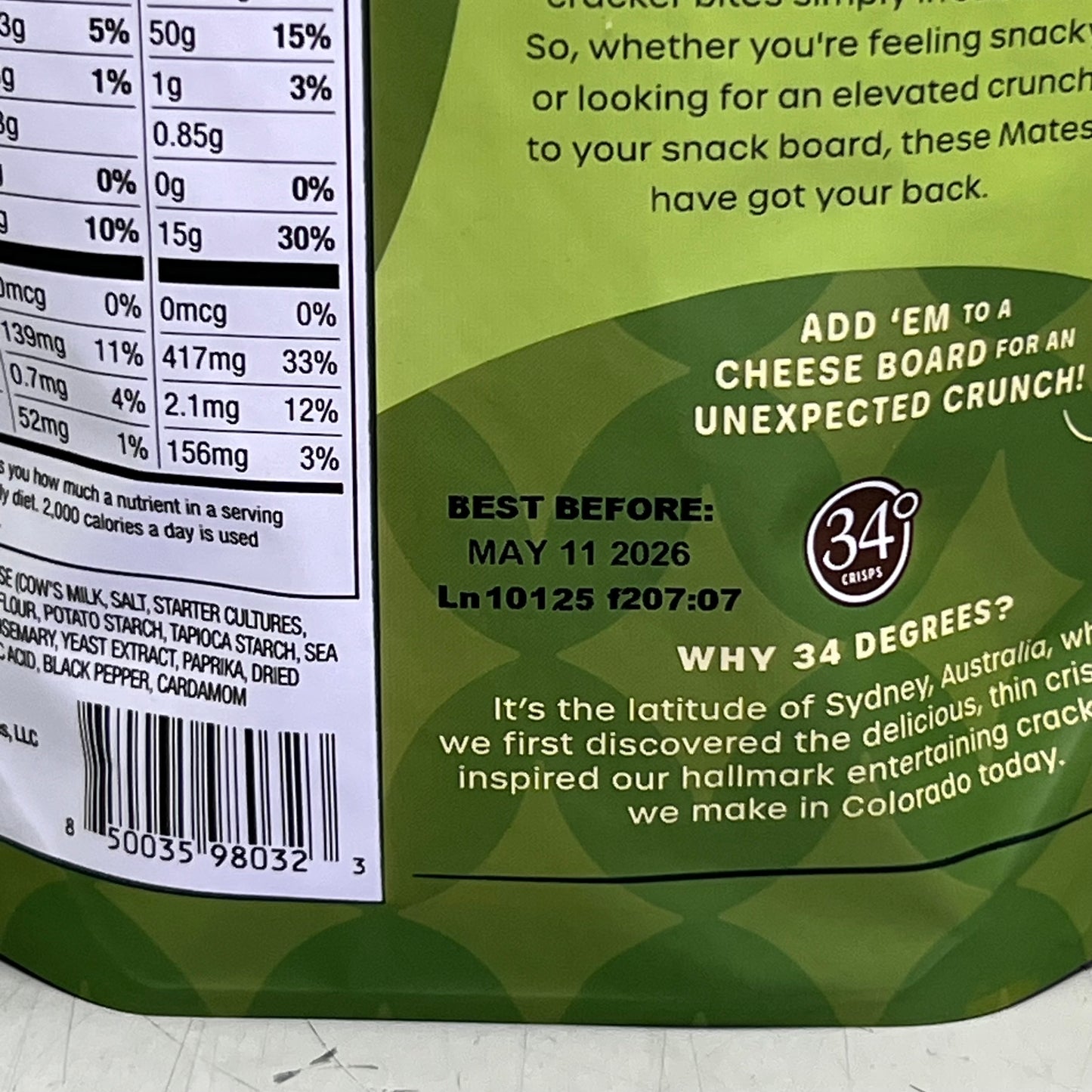34 DEGREES (4 PACK) Mates Rosemary & Garlic Cheese Crisps 3 oz BB 05/26
