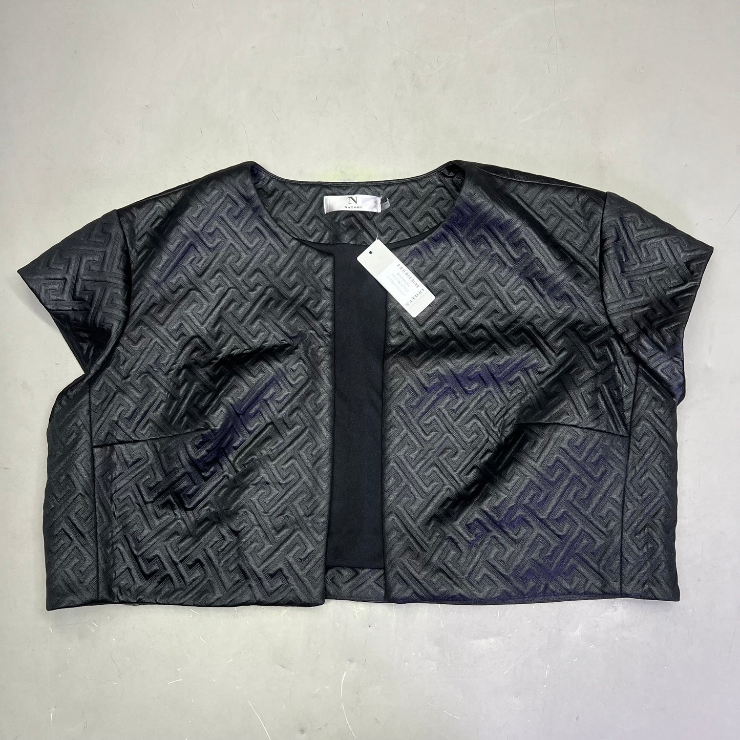 NATORI Textured Quilted Vest Maze Short Sleeve Cardigan Women's Sz XL Black