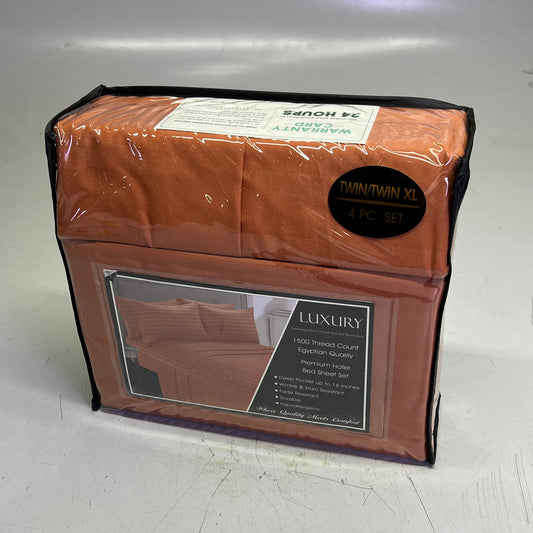 ZA@ ELEGANT COMFORT (6 PIECE SET) Luxury Soft Bed Sheets Set Dobby Stripe Design Twin/Twin XL Copper C