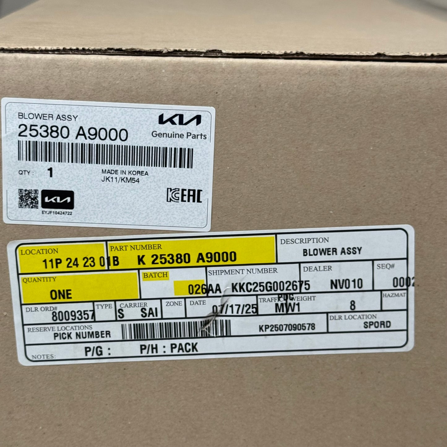 KIA Genuine Blower Assy for Sedona 2015-18 25380A9000