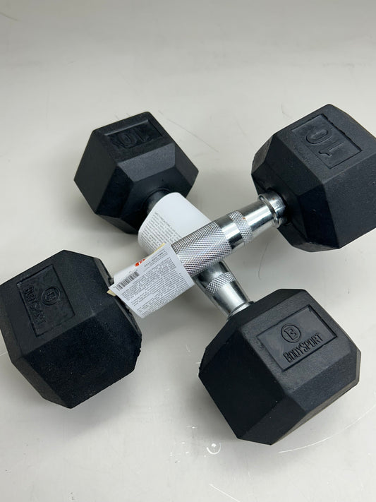 BODY SPORT (2 Pack) Rubber Encased Hex Dumbbells 10lbs Black BDSRSDB10
