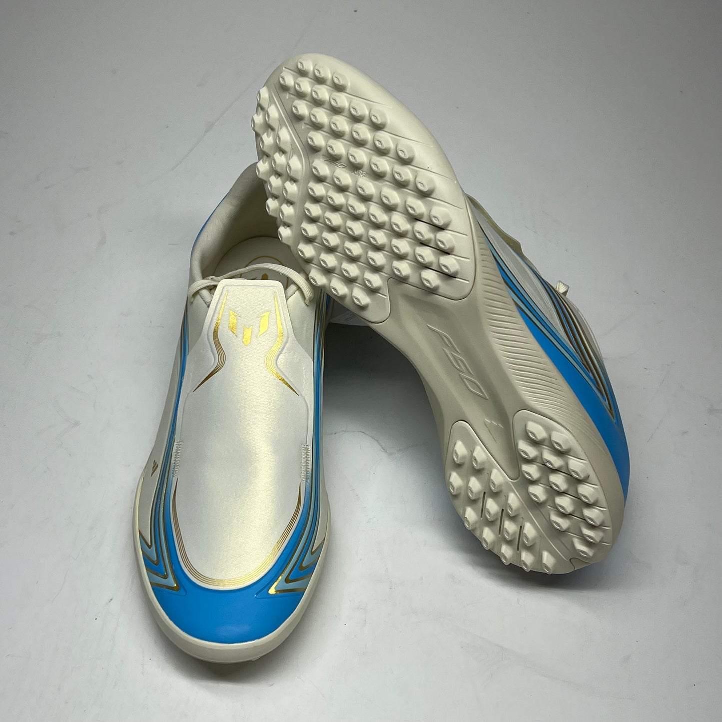 ADIDAS F50 Messi League Turf Soccer Cleats Men's Sz 8.5 Ivory/Blue/Ice Blue