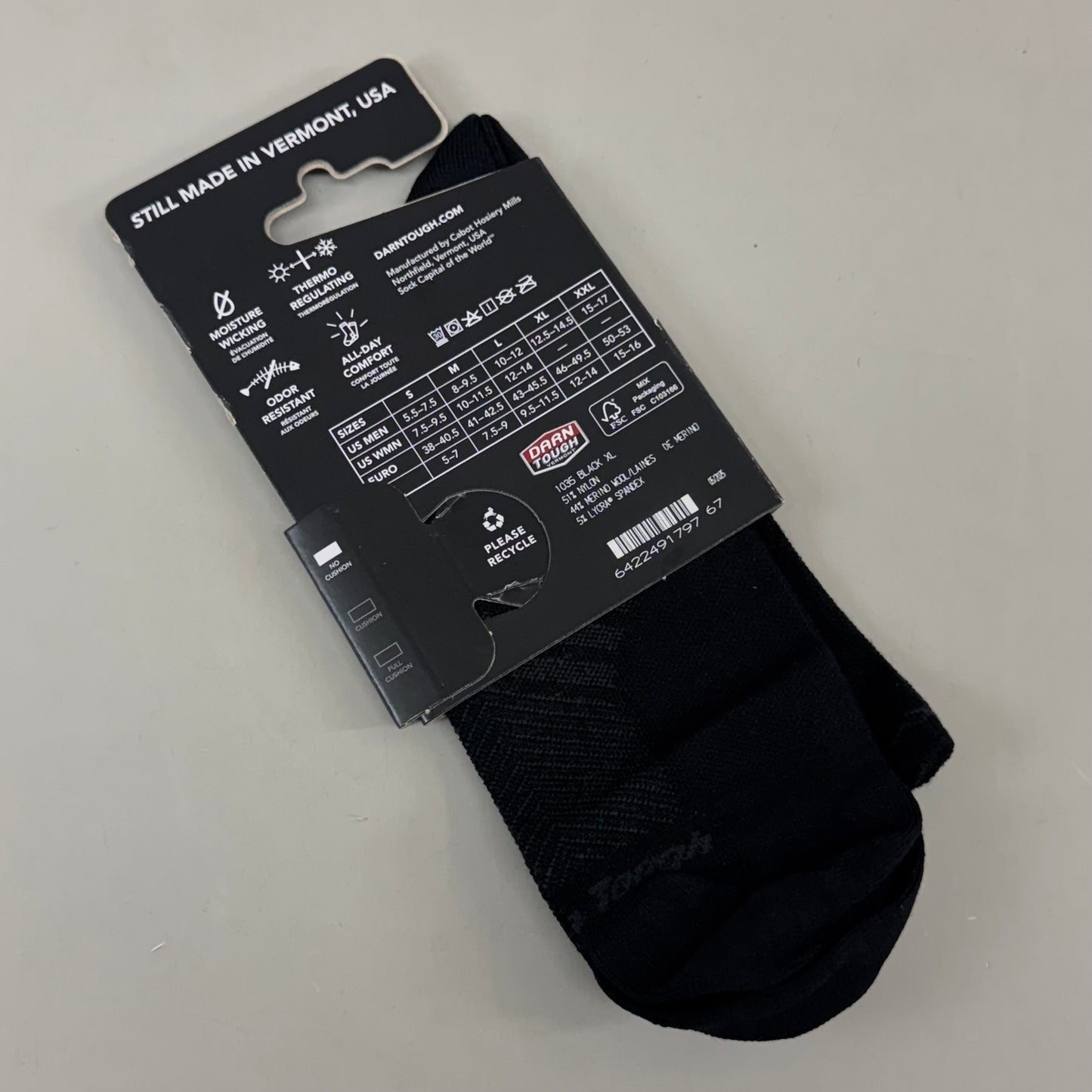 DARN TOUGH Running Socks Micro Crew Ultra Lightweight Merino Wool Men SZ XL 12.5-14.5 Black