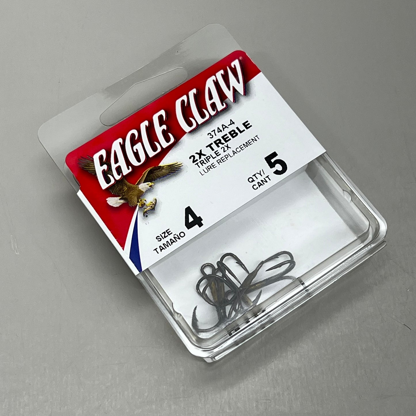 EAGLE CLAW (5 PACK) Curved Point 2X Treble Hook Lure Repla Bronze #4 5pc 374A-4