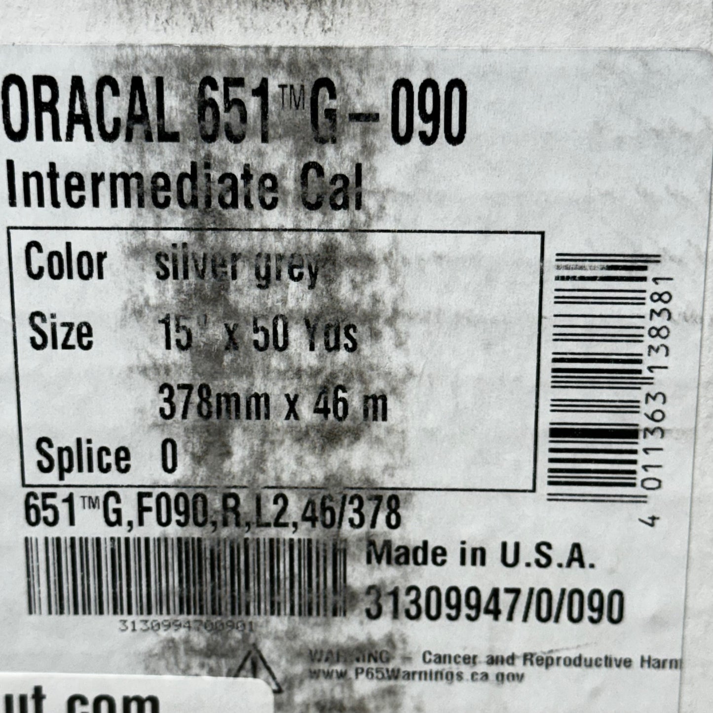 ORAFOL Oracal Intermediate Cal Silver Grey 15" X 50Yds 2.5 Mil Thick 651G-090