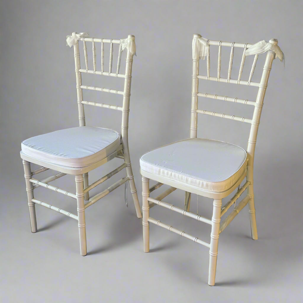 HERCULES PREMIUM (2 PACK) Chiavari Silver Resin Stackable Chair 15"W x 16"L x 36"H White