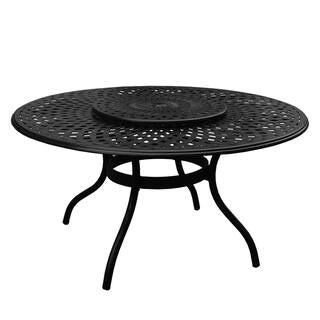 Z@ OAKLAND LIVING Round Patio Dining Table w/ Lazy Susan, Aluminum 59” Black 1022-ROUND-59-TABLE-LAZY-LBK (New, Some Dirt)