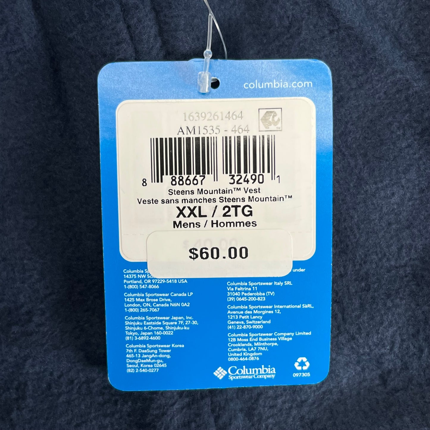 COLUMBIA Steens Mountain Zip Soft Fleece Vest Men's Sz XXL Navy Blue AS1535-464