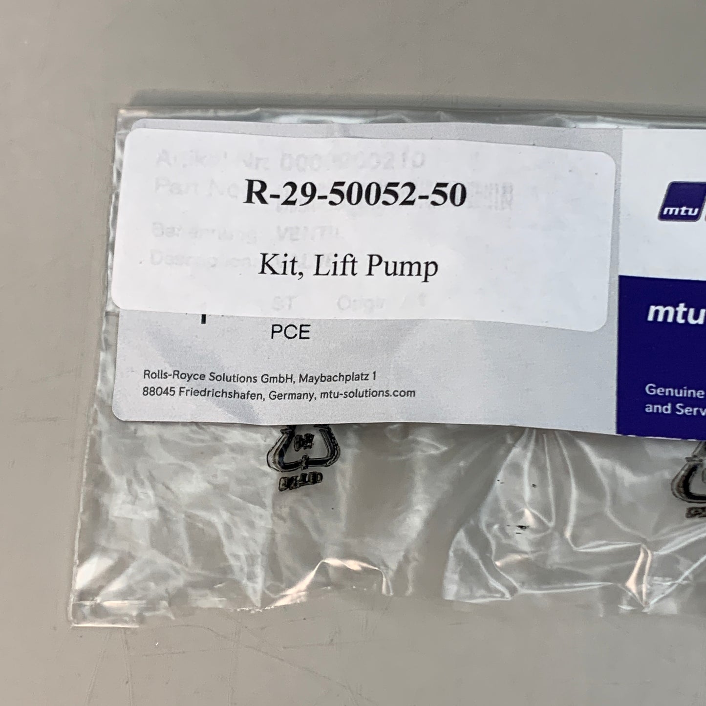 LIFT PUMP KIT 2PK mtu ValueCare Genuine Spare Parts Rolls Royce Solution R-29-50052-50 OEM