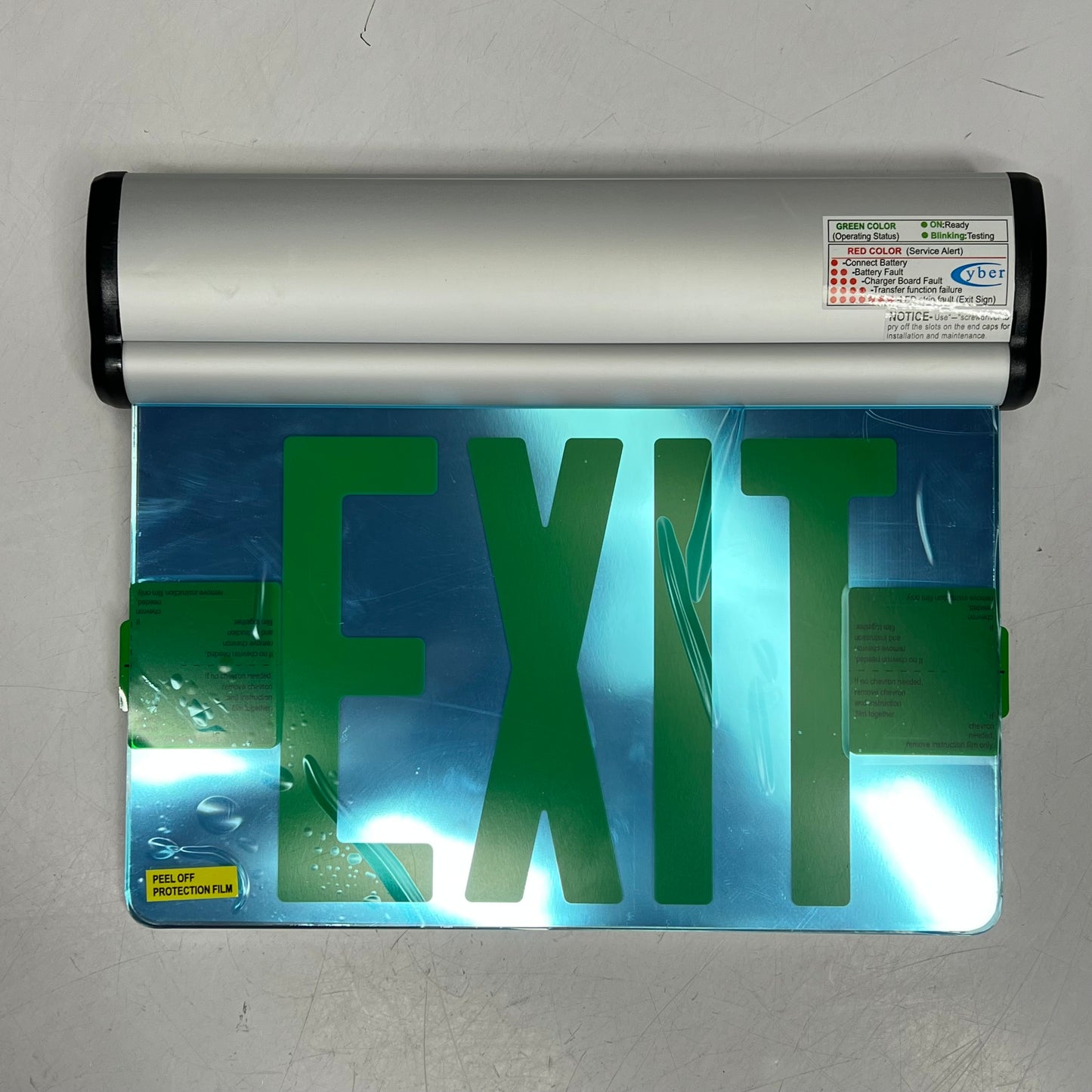 Edge-lit Acrylic Exit Sign & Mounting Hardware 9 5/8x12 x 2" Green/Mirror H-8562