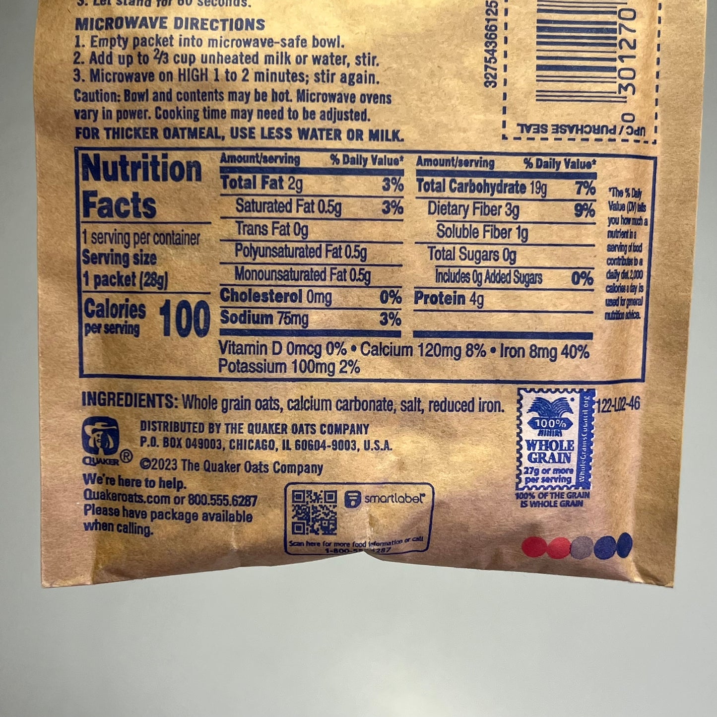 QUAKER (48 COUNT) Instant Oatmeal Original Flavor Individual Packages BB 05/26