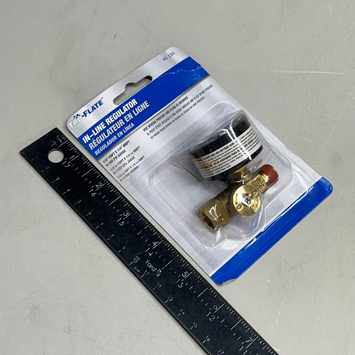 TRU-FLATE In-Line Air Line Regulator & Gauge 0-160 PSI 1/4" Female & Male 41-135