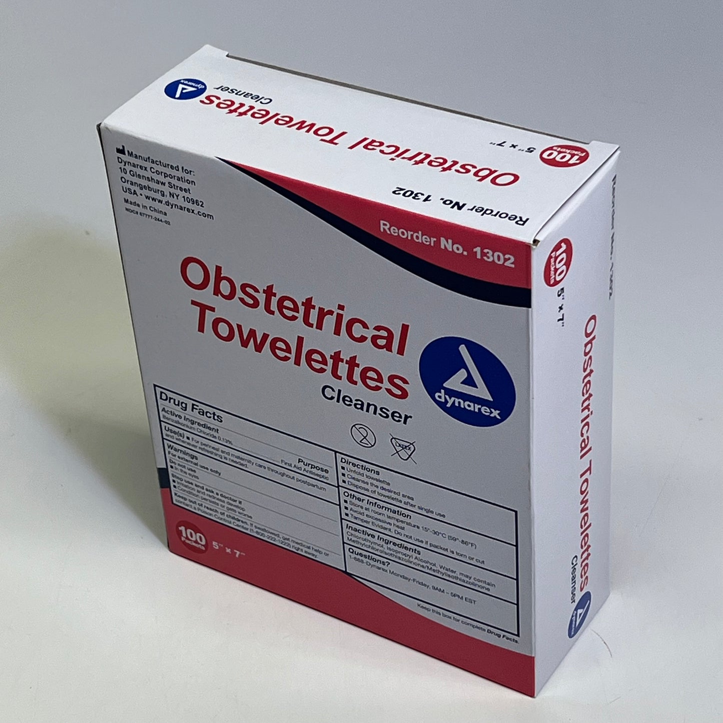 ZA@ DYNAREX (5 PACK, 100 EACH) Obstetrical Cleansing Towelettes 5"x7" White 1302 BB 03/29 C