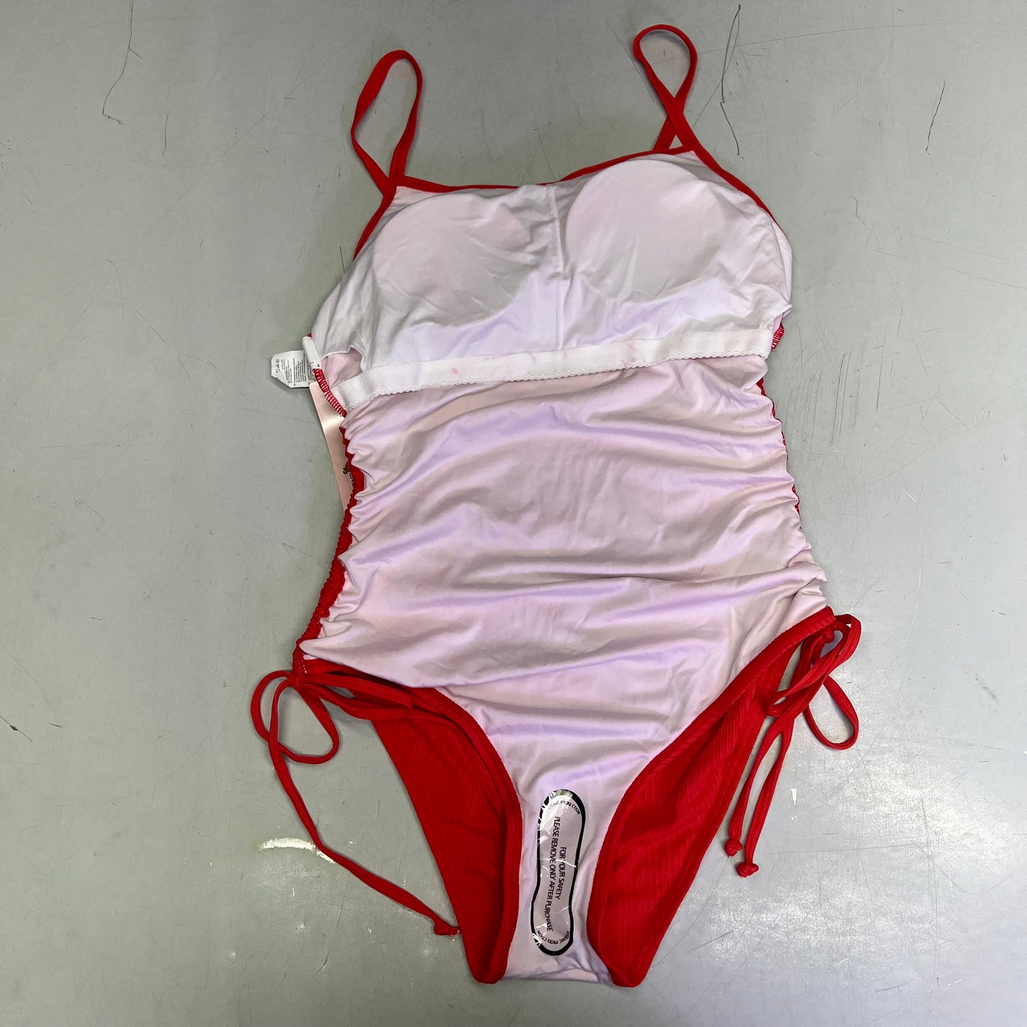 CHARMO Ribbed Adjust Drawstring Long Torso One Piece Swimsuit Women's Sz S Red