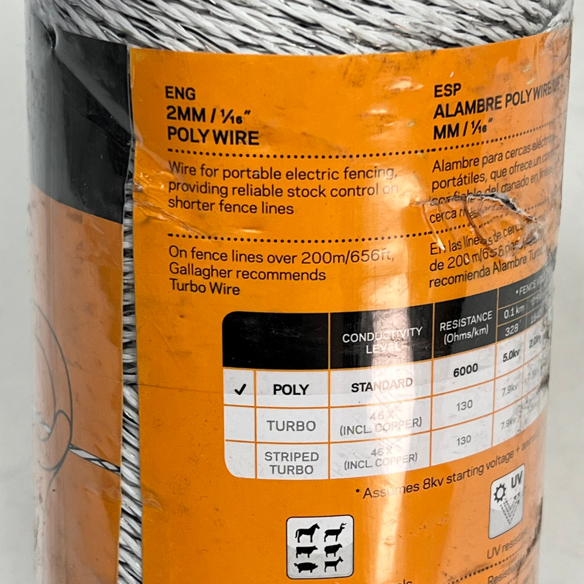 GALLAGHER (2 PACK) Polywire For Animal & Virtual Fencing 2MM / 1/16" White