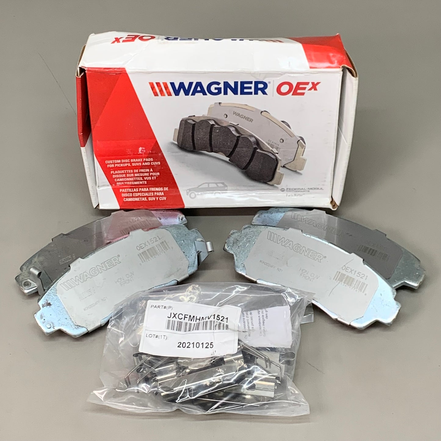 WAGNER OEx Premium Ceramic Disc Brake Pad Set 6" x 2" Grey OEX1521