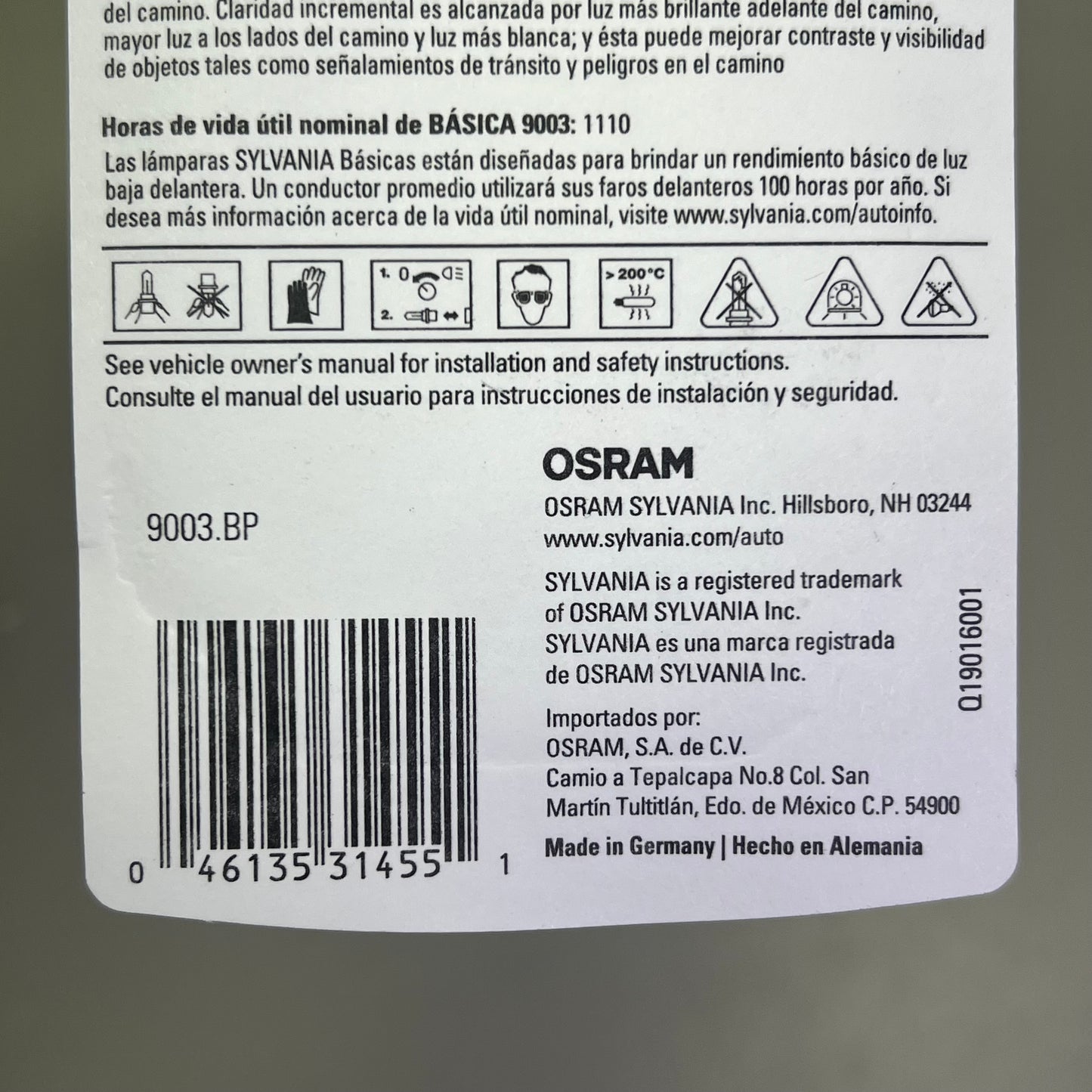 SYLVANIA (2 PACK) Basic Halogen Headlight Bulb Dependable OE Quality 12.8V 9003